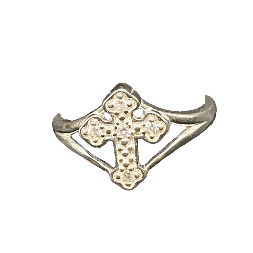 Sterling silver 925 rhinestone cross ring by Nevada Silver Mines size 8.5 adjust